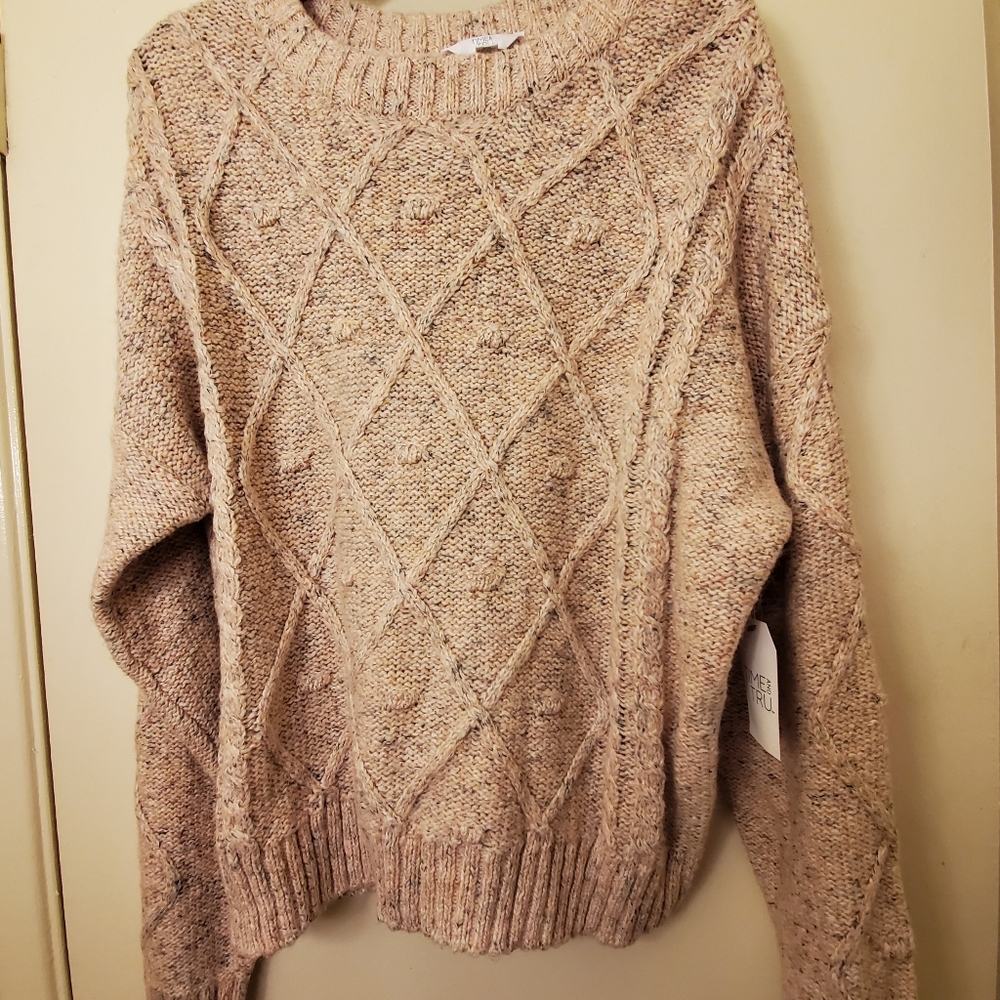 Women's XL Pink Cream Cable Sweater